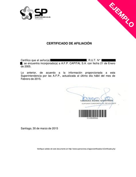 Certificado de Afiliación .